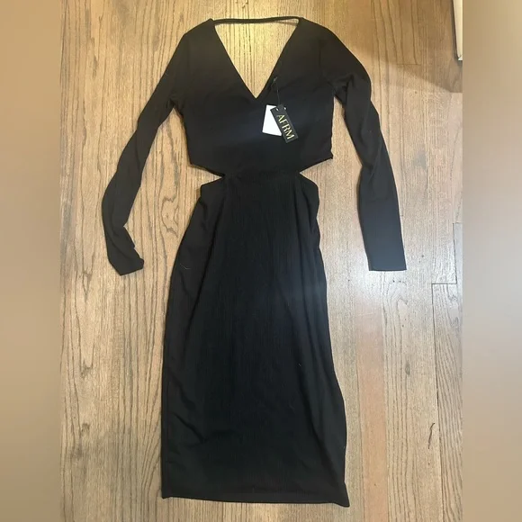 AFRM | Dresses | Afrm Black Long Sleeve Midi Dress With Cutoutssize  Smallnwt | Poshmark